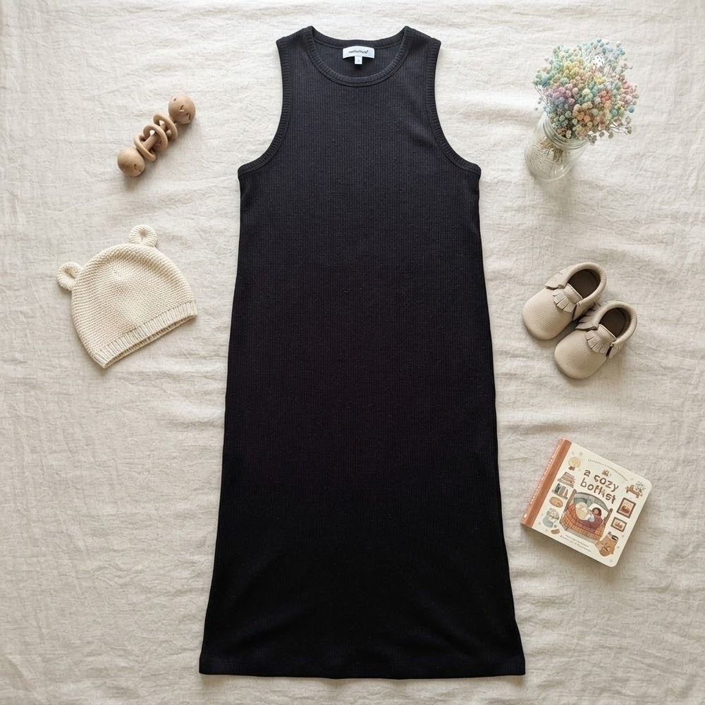 Motherhood Maternity Black Textured Sleeveless Midi Dress Side Slit Large